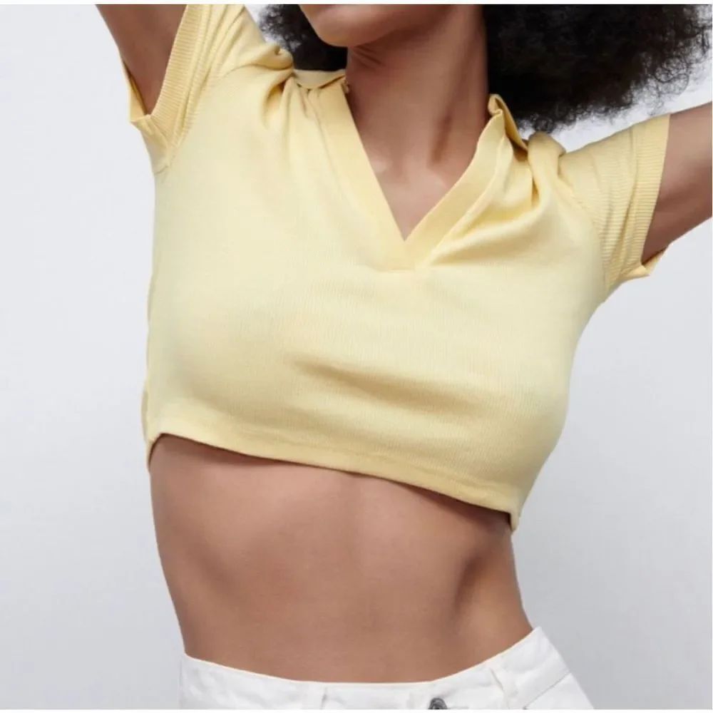 Zara Ribbed Cropped Polo Top size S - Picture 8 of 10